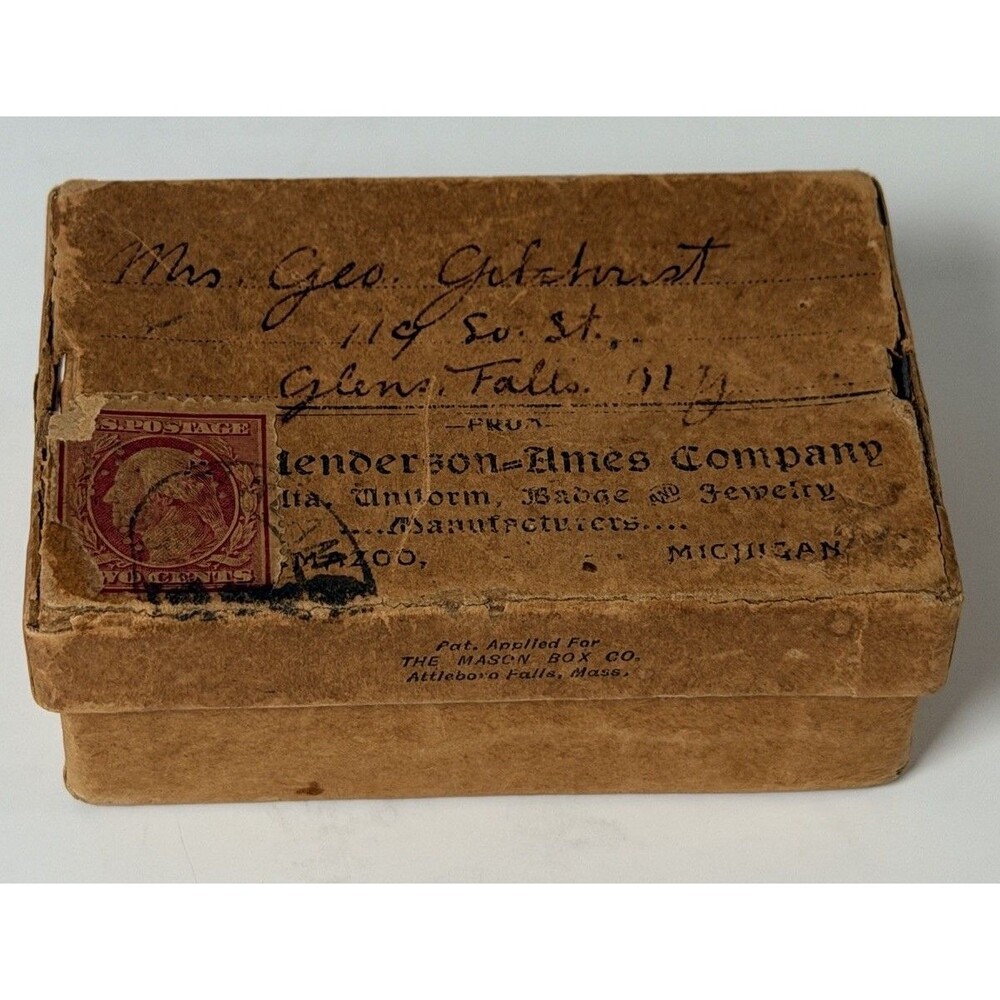 Henderson-Ames Co Masonic Regalia Mailing Box 1900s Kalamazoo MI Vintage 2cStamp